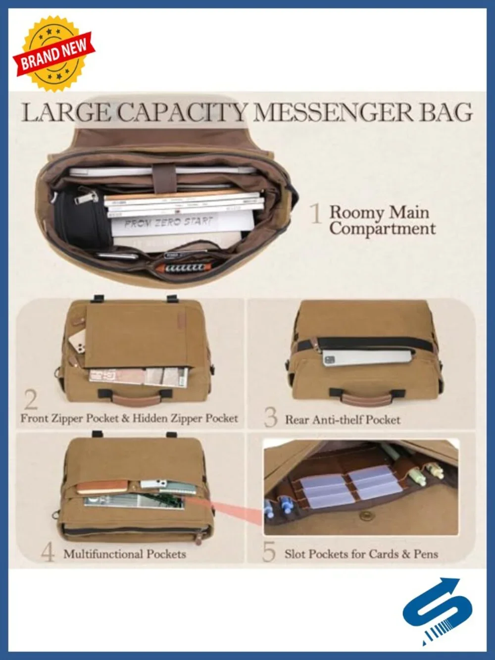 Waterproof Canvas Messenger Bag for Men 17.3